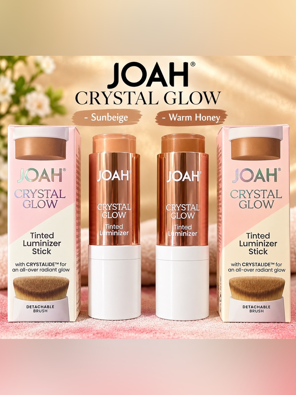JOAH Crystal Glow Tinted Luminizer Stick 2pc Sunbeige Warm Honey NEW